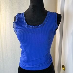 Elegant Royal Blue Lace Trim Tank Top
